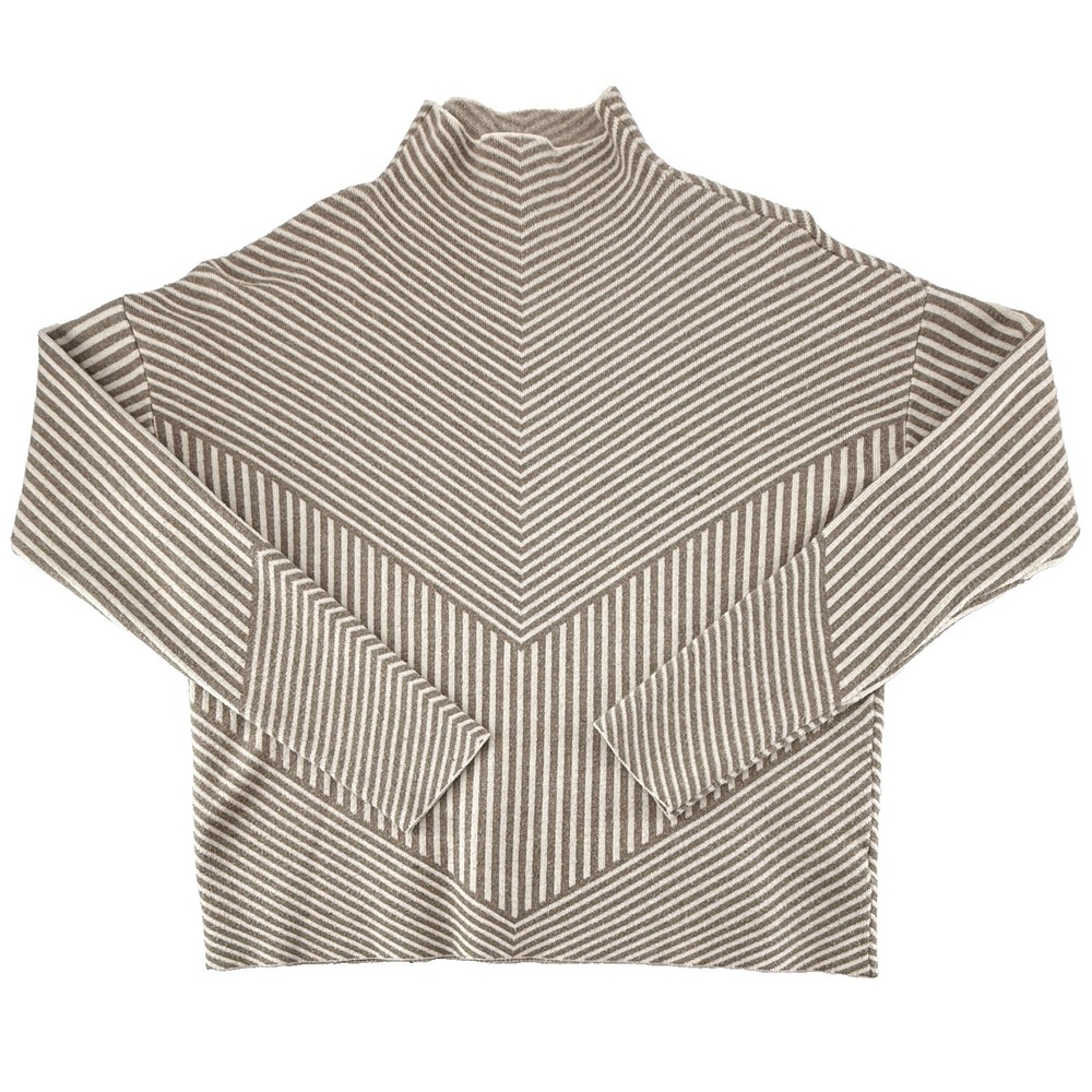 Cynthia Rowley Mock Neck Striped Sweater Womens Small Tan Cream Chevron Knit